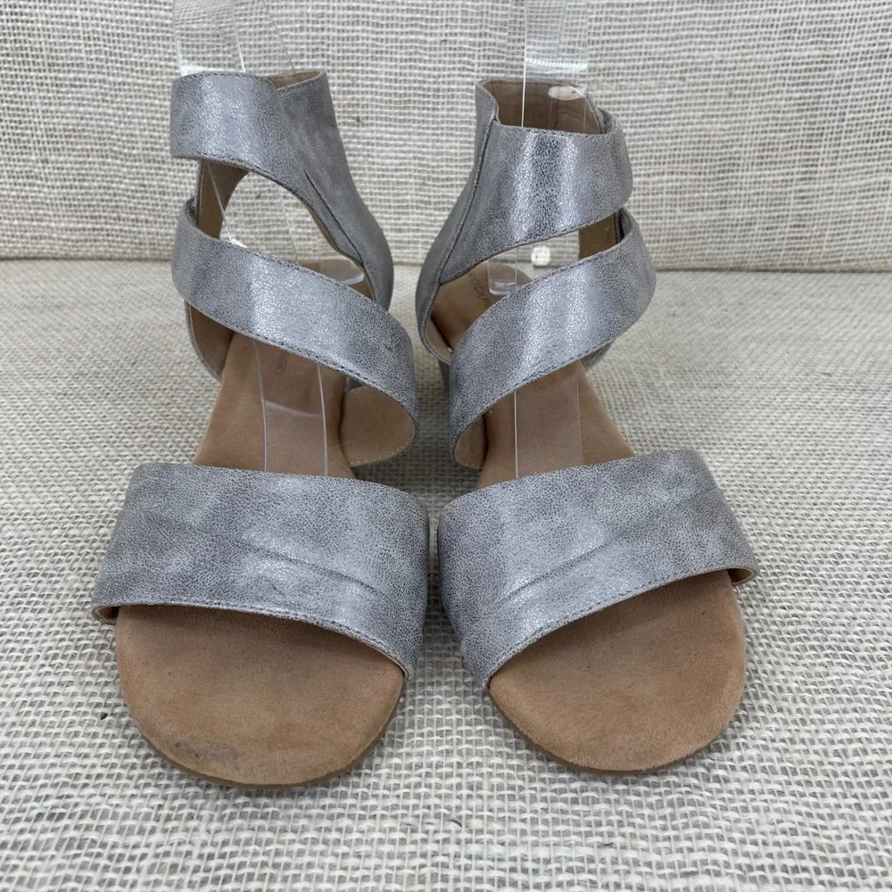 Rockport Briah Perf Sling Silver Metallic Wedge Sandals CH5113‎ Womens 7.5 M